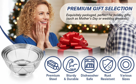 tastyWay Stainless Steel 3-Piece Drain Basket Set, Rice Bowl Drain Basket, Fruit and Vegetable Washing Drain Basket, Kitchen Sup