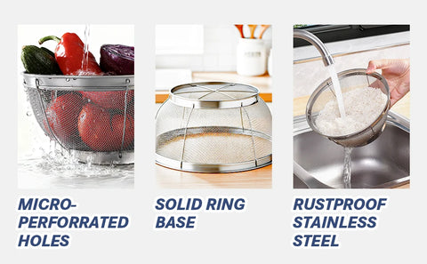 tastyWay Stainless Steel 3-Piece Drain Basket Set, Rice Bowl Drain Basket, Fruit and Vegetable Washing Drain Basket, Kitchen Sup