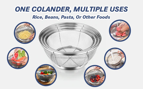 tastyWay Stainless Steel 3-Piece Drain Basket Set, Rice Bowl Drain Basket, Fruit and Vegetable Washing Drain Basket, Kitchen Sup