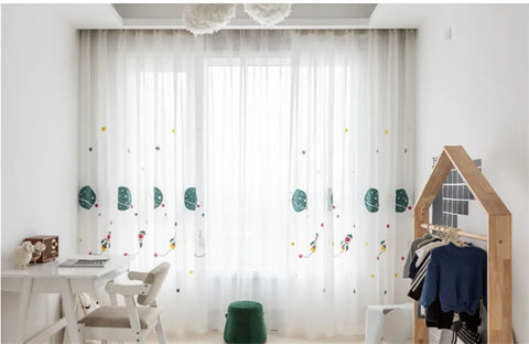 Cartoon Outer Space Rocket Embroidered Voile Curtain For Kids Bedroom Living Room Sheer Window Drapes Luxury Children Tulle 20D3