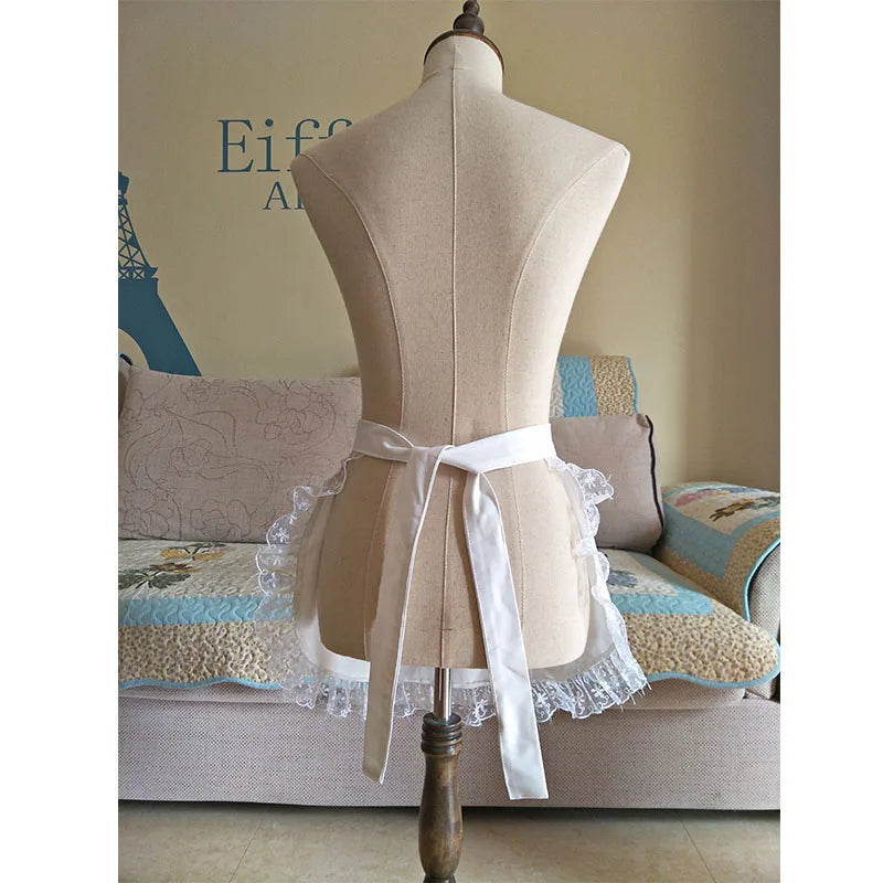 White Half Waist Bistro Restaurant Lace Ruffle Apron Women Kitchen Avental de Cozinha Divertido Tablier Cuisine Pinafore Apron