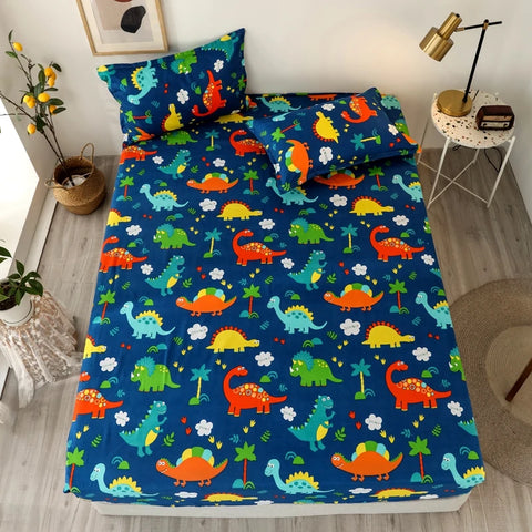 Bonenjoy Sheet on Rubber Band Kids Bed Sheet Cartoon Cars Printed Fitted Sheet for Boy Single Fitted Bed Sheet with Pillowcase