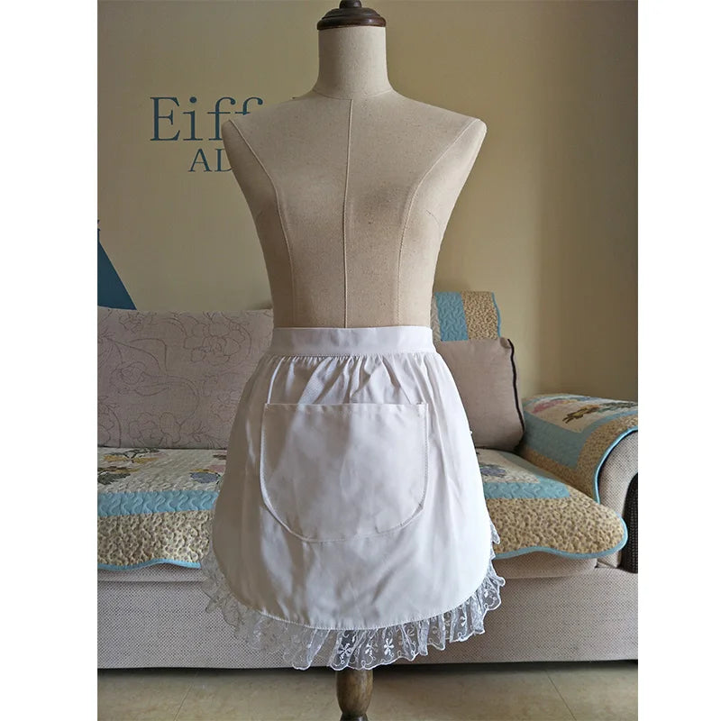 White Half Waist Bistro Restaurant Lace Ruffle Apron Women Kitchen Avental de Cozinha Divertido Tablier Cuisine Pinafore Apron
