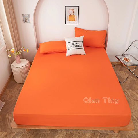1 piece of solid color bed sheet for bedroom 100%Polyeste Elastic Band Around bedding Fitted Sheet Only (excluding pillowcases)