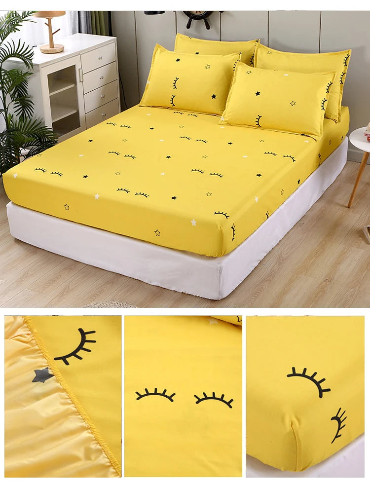 Bonenjoy Sheet on Rubber Band Kids Bed Sheet Cartoon Cars Printed Fitted Sheet for Boy Single Fitted Bed Sheet with Pillowcase