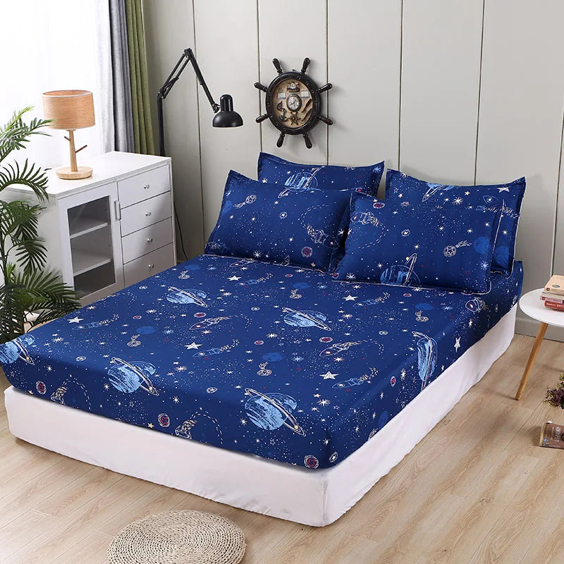 Bonenjoy Sheet on Rubber Band Kids Bed Sheet Cartoon Cars Printed Fitted Sheet for Boy Single Fitted Bed Sheet with Pillowcase