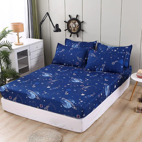 Bonenjoy Sheet on Rubber Band Kids Bed Sheet Cartoon Cars Printed Fitted Sheet for Boy Single Fitted Bed Sheet with Pillowcase