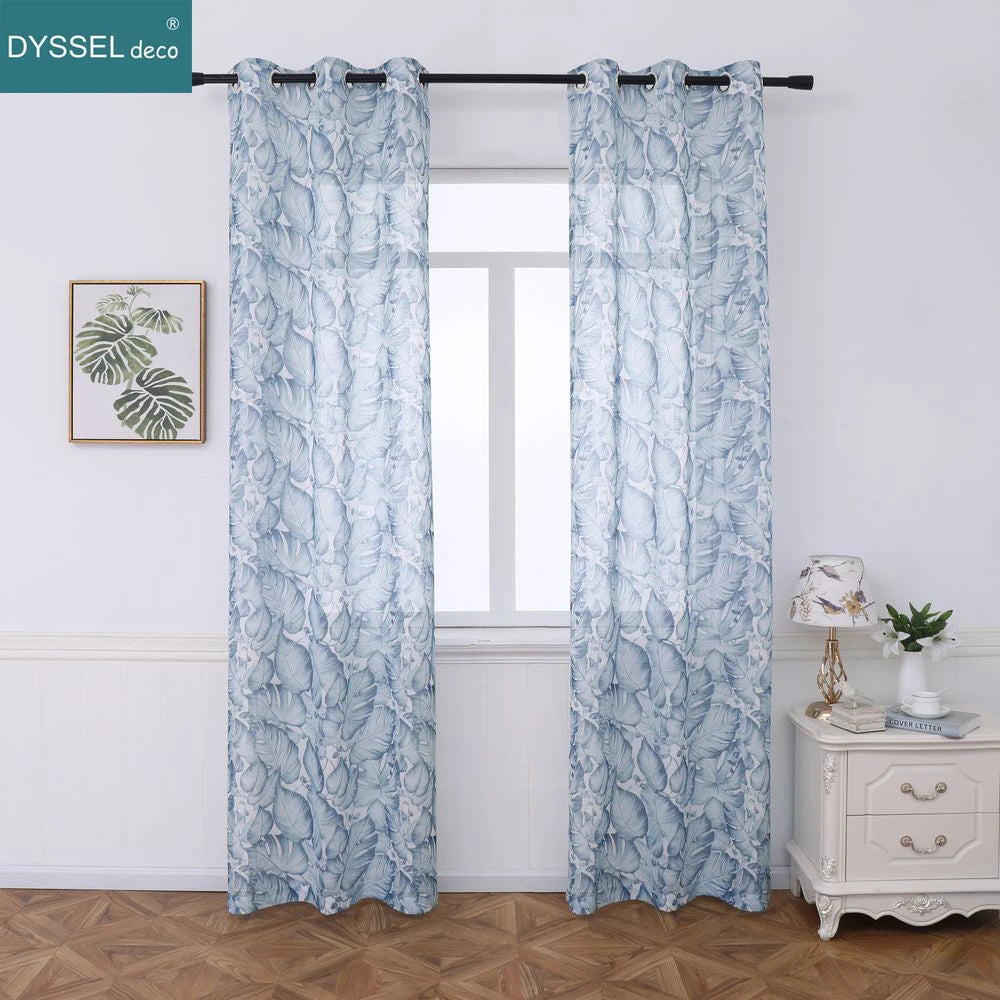 Modern Natural Floral Printting Europe Style Voile Tulle Sheer Gromment Rod Pocket Windows Curtain For Livingroom Bedroom
