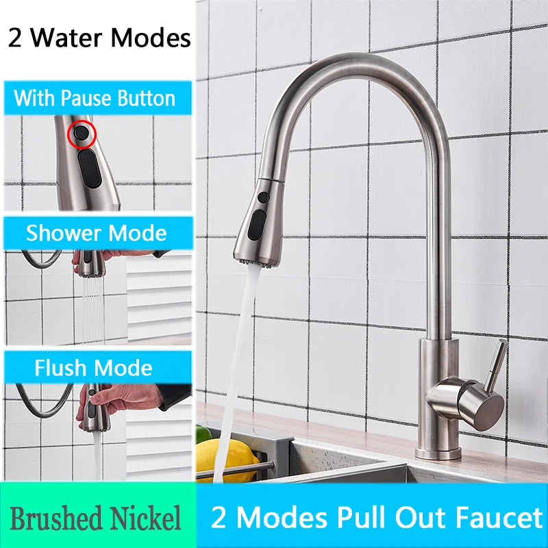 Rozin Chrome Kitchen Faucet Deck Mounted Pull Out Spout Kitchen Sink Mixer Tap Single Level Stream Sprayer Nozzle Mixer Tap