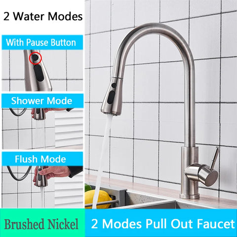 Rozin Chrome Kitchen Faucet Deck Mounted Pull Out Spout Kitchen Sink Mixer Tap Single Level Stream Sprayer Nozzle Mixer Tap