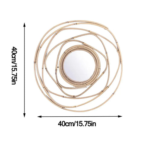 Rattan Dressing Mirror Innovative Art Round Mirror Living Room Wall Hanging Mirror Bathroom Decoration Makeup Mirror