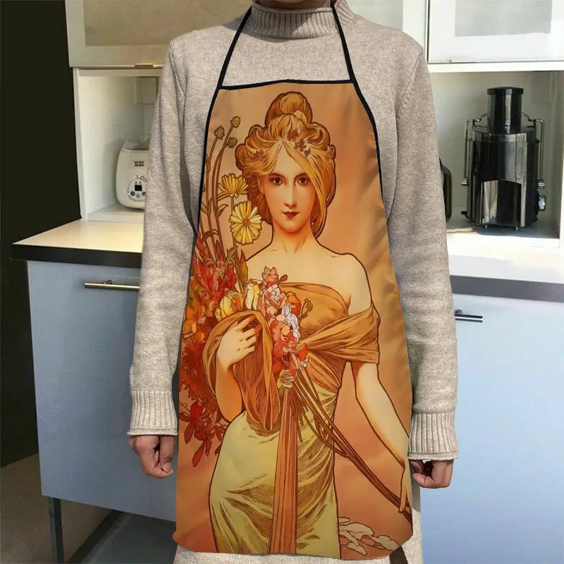 New Arrival Alphonse Mucha Art Apron Kitchen Aprons For Women Oxford Fabric Cleaning Pinafore Home Cooking Accessories Apron