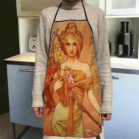 New Arrival Alphonse Mucha Art Apron Kitchen Aprons For Women Oxford Fabric Cleaning Pinafore Home Cooking Accessories Apron