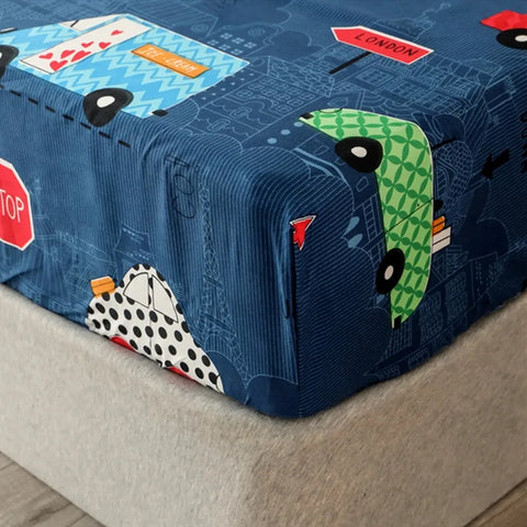 Bonenjoy Sheet on Rubber Band Kids Bed Sheet Cartoon Cars Printed Fitted Sheet for Boy Single Fitted Bed Sheet with Pillowcase