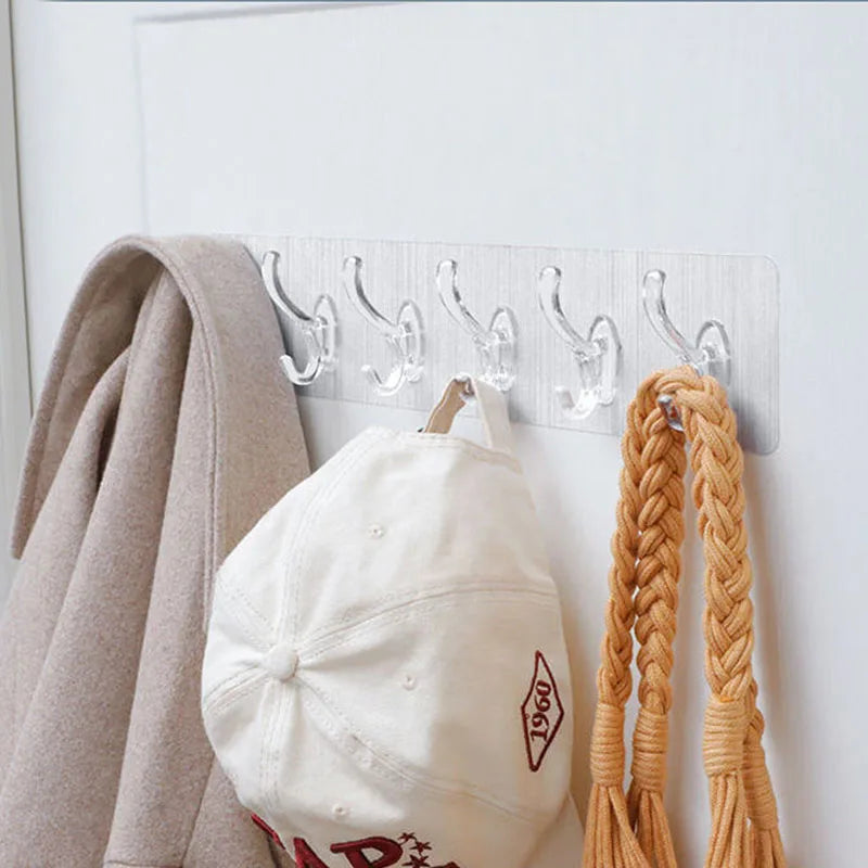 3/6 Hooks Transparent Holder Rack Bathroom Towel Sponge Storage Hanger Living Room Hat Clothes Seamless Hook Organiser