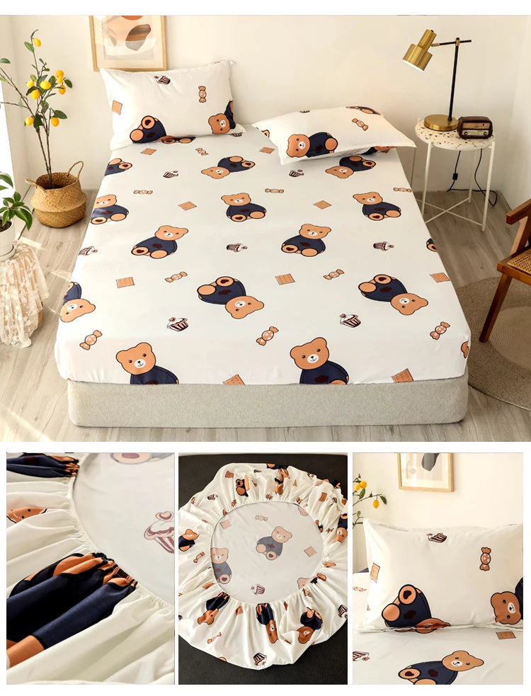 Bonenjoy Sheet on Rubber Band Kids Bed Sheet Cartoon Cars Printed Fitted Sheet for Boy Single Fitted Bed Sheet with Pillowcase