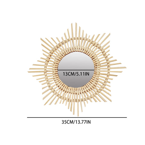 Rattan Dressing Mirror Innovative Art Round Mirror Living Room Wall Hanging Mirror Bathroom Decoration Makeup Mirror