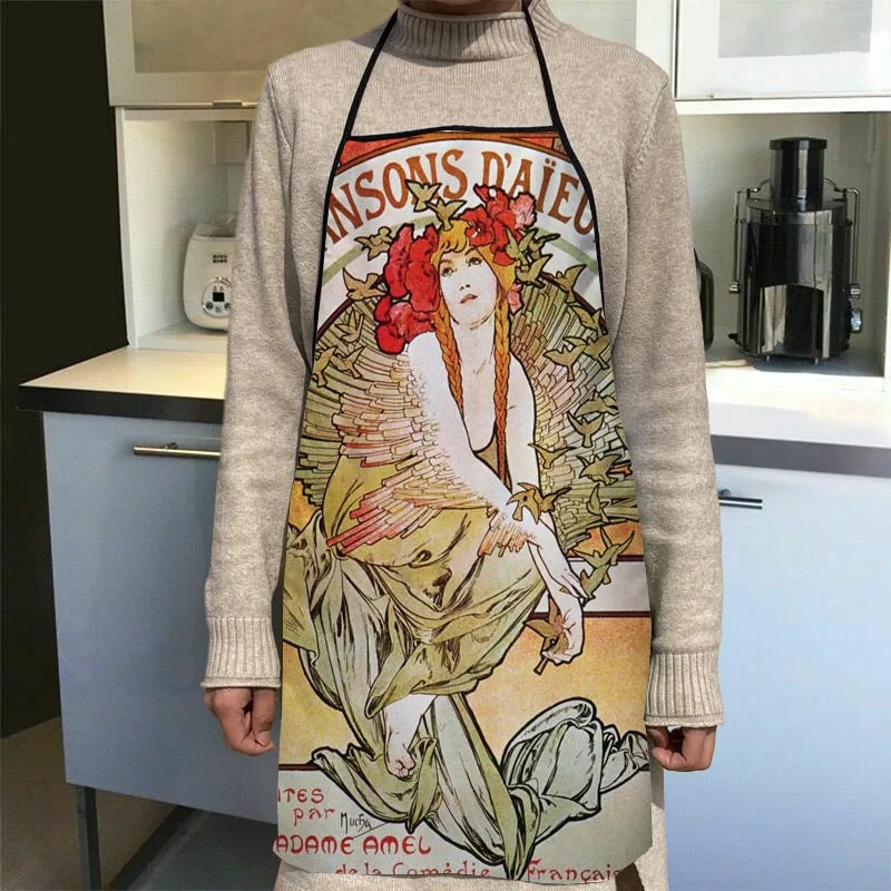 New Arrival Alphonse Mucha Art Apron Kitchen Aprons For Women Oxford Fabric Cleaning Pinafore Home Cooking Accessories Apron