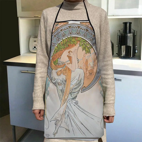 New Arrival Alphonse Mucha Art Apron Kitchen Aprons For Women Oxford Fabric Cleaning Pinafore Home Cooking Accessories Apron