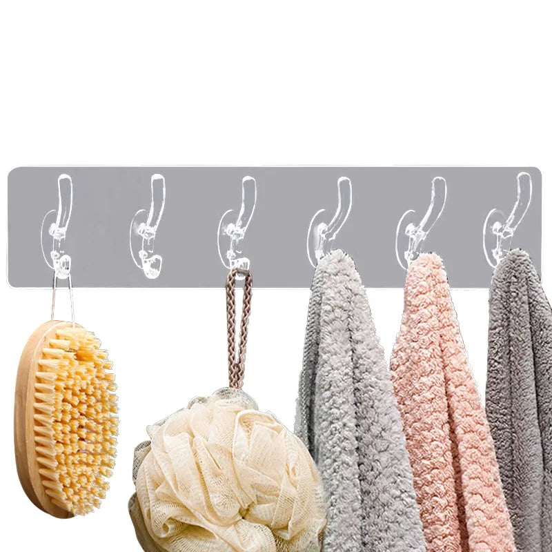 3/6 Hooks Transparent Holder Rack Bathroom Towel Sponge Storage Hanger Living Room Hat Clothes Seamless Hook Organiser