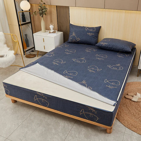 Printing Waterproof Mattress Cover With Zipper Queen Twin Bed Fitted Sheet 6 Sides Removable Inclusive Mattress Protector Pad