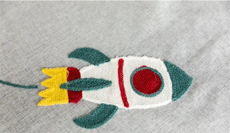 Cartoon Outer Space Rocket Embroidered Voile Curtain For Kids Bedroom Living Room Sheer Window Drapes Luxury Children Tulle 20D3