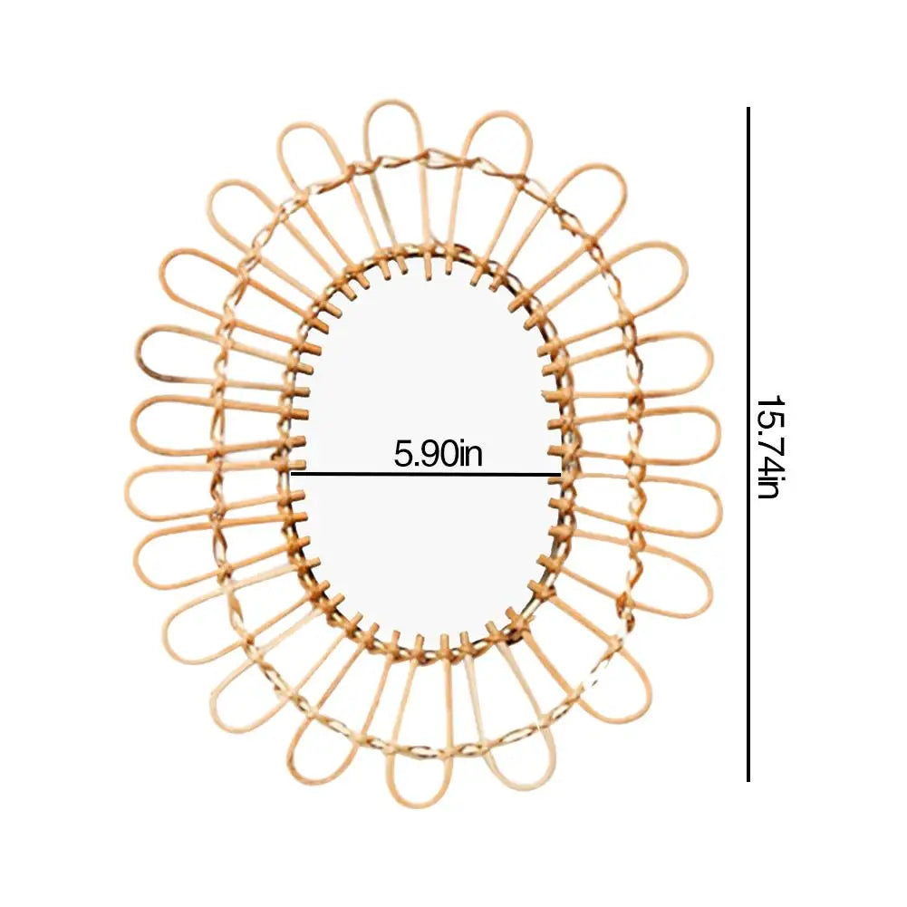 Rattan Dressing Mirror Innovative Art Round Mirror Living Room Wall Hanging Mirror Bathroom Decoration Makeup Mirror