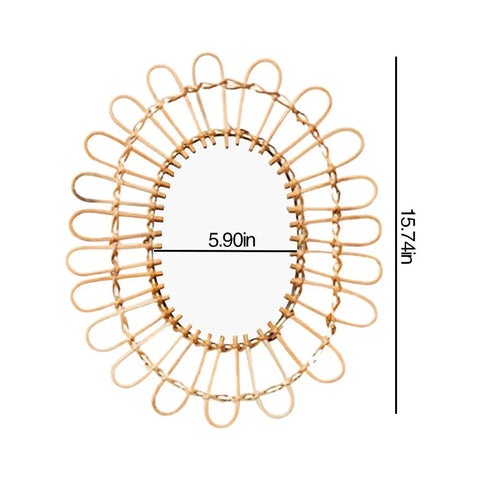 Rattan Dressing Mirror Innovative Art Round Mirror Living Room Wall Hanging Mirror Bathroom Decoration Makeup Mirror