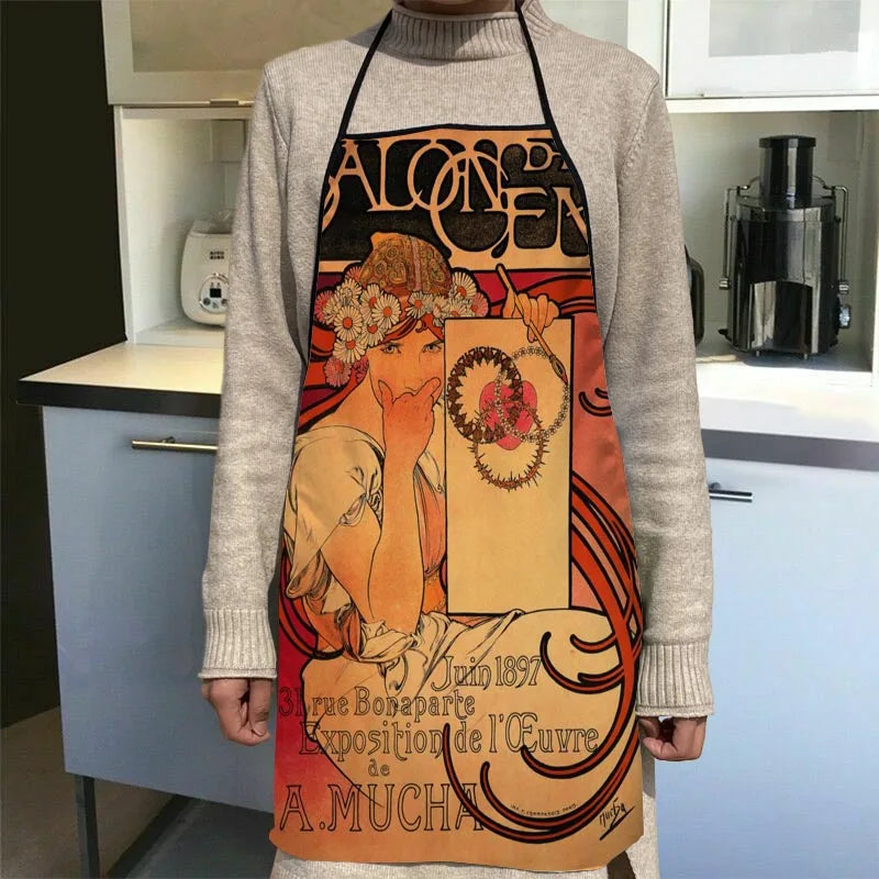 New Arrival Alphonse Mucha Art Apron Kitchen Aprons For Women Oxford Fabric Cleaning Pinafore Home Cooking Accessories Apron