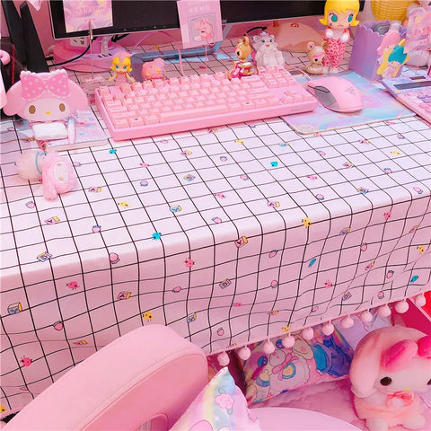 2022 New Pink White Tablecloth with Plush Ball for Kitchen Dining Table Rectangular Table Covers Christmas Decorations for Home