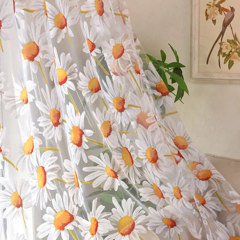 Sun Flower Tulle Curtains for Living Room Bedroom Kitchen Yellow Floral Voile Sheer Curtains for Window Treatment Drapes Blinds