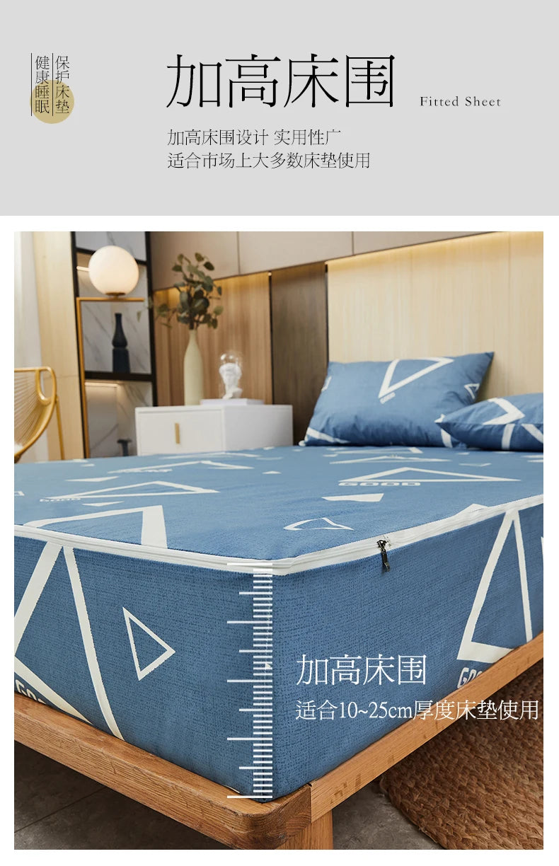 Printing Waterproof Mattress Cover With Zipper Queen Twin Bed Fitted Sheet 6 Sides Removable Inclusive Mattress Protector Pad