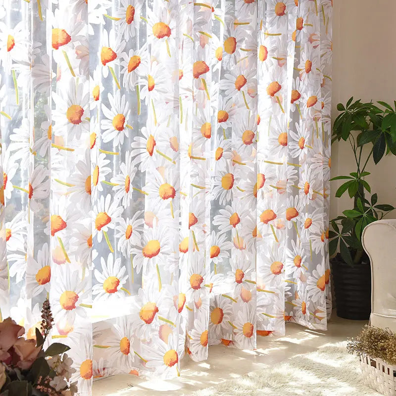 Sun Flower Tulle Curtains for Living Room Bedroom Kitchen Yellow Floral Voile Sheer Curtains for Window Treatment Drapes Blinds