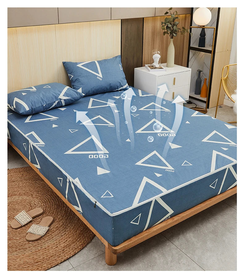 Printing Waterproof Mattress Cover With Zipper Queen Twin Bed Fitted Sheet 6 Sides Removable Inclusive Mattress Protector Pad