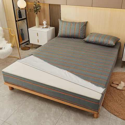 Printing Waterproof Mattress Cover With Zipper Queen Twin Bed Fitted Sheet 6 Sides Removable Inclusive Mattress Protector Pad