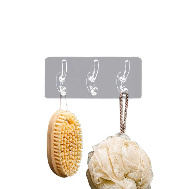 3/6 Hooks Transparent Holder Rack Bathroom Towel Sponge Storage Hanger Living Room Hat Clothes Seamless Hook Organiser