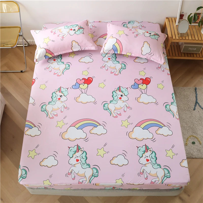 Bonenjoy Sheet on Rubber Band Kids Bed Sheet Cartoon Cars Printed Fitted Sheet for Boy Single Fitted Bed Sheet with Pillowcase