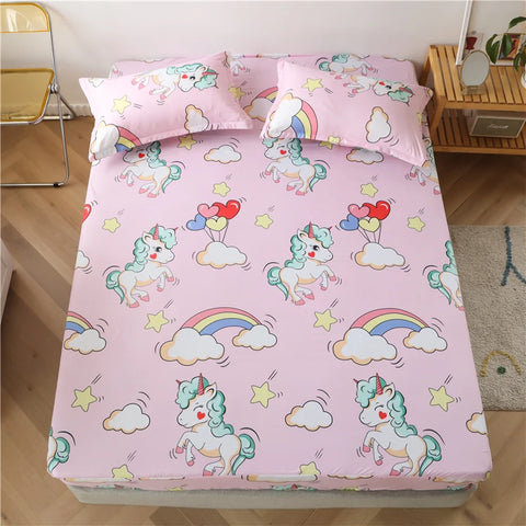 Bonenjoy Sheet on Rubber Band Kids Bed Sheet Cartoon Cars Printed Fitted Sheet for Boy Single Fitted Bed Sheet with Pillowcase