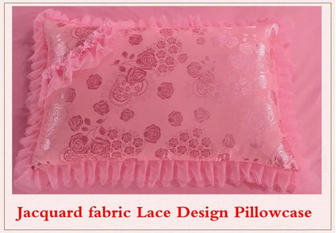 Heart-shaped Lace Princess Wedding Bedding Set Luxury Pink Jacquard Satin Quilt/Duvet Cover Sets Cotton Bed Sheet Pillowcases