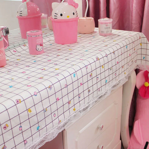 2022 New Pink White Tablecloth with Plush Ball for Kitchen Dining Table Rectangular Table Covers Christmas Decorations for Home