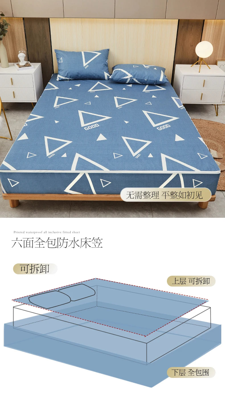 Printing Waterproof Mattress Cover With Zipper Queen Twin Bed Fitted Sheet 6 Sides Removable Inclusive Mattress Protector Pad