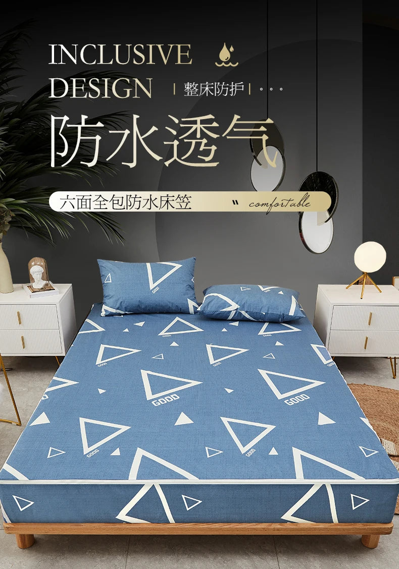 Printing Waterproof Mattress Cover With Zipper Queen Twin Bed Fitted Sheet 6 Sides Removable Inclusive Mattress Protector Pad