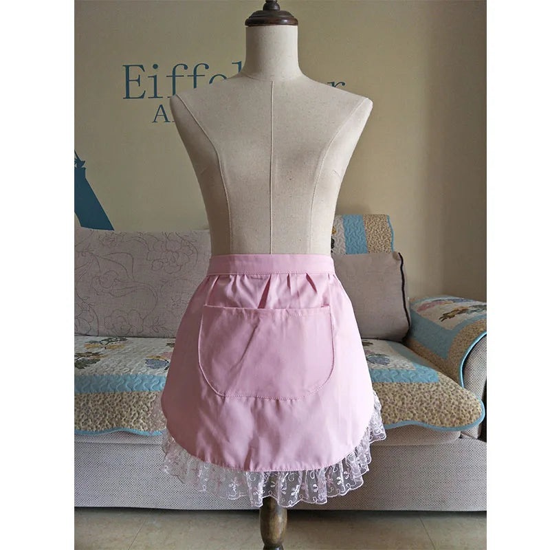 White Half Waist Bistro Restaurant Lace Ruffle Apron Women Kitchen Avental de Cozinha Divertido Tablier Cuisine Pinafore Apron