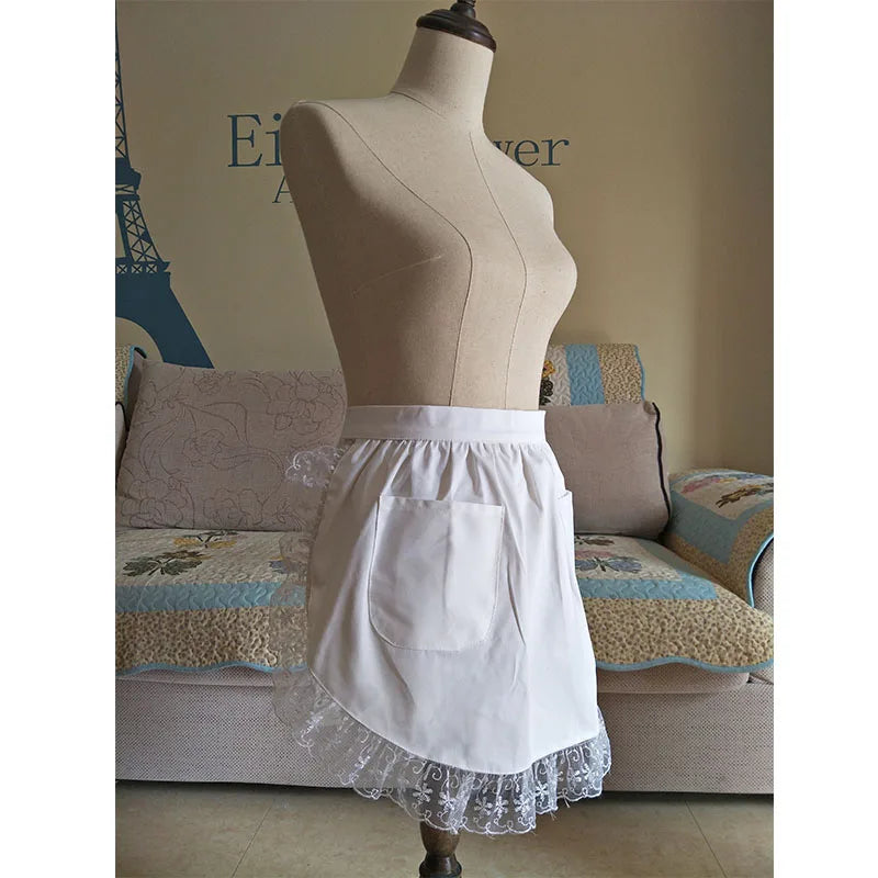 White Half Waist Bistro Restaurant Lace Ruffle Apron Women Kitchen Avental de Cozinha Divertido Tablier Cuisine Pinafore Apron