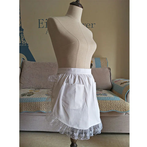 White Half Waist Bistro Restaurant Lace Ruffle Apron Women Kitchen Avental de Cozinha Divertido Tablier Cuisine Pinafore Apron