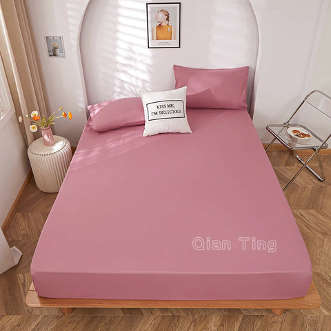 1 piece of solid color bed sheet for bedroom 100%Polyeste Elastic Band Around bedding Fitted Sheet Only (excluding pillowcases)