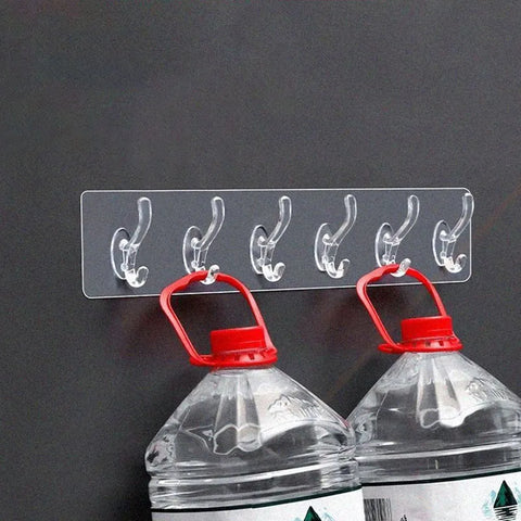 3/6 Hooks Transparent Holder Rack Bathroom Towel Sponge Storage Hanger Living Room Hat Clothes Seamless Hook Organiser