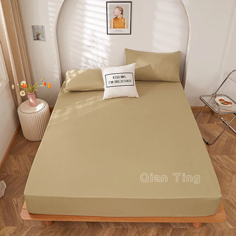 1 piece of solid color bed sheet for bedroom 100%Polyeste Elastic Band Around bedding Fitted Sheet Only (excluding pillowcases)