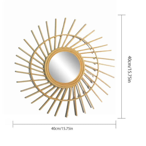 Rattan Dressing Mirror Innovative Art Round Mirror Living Room Wall Hanging Mirror Bathroom Decoration Makeup Mirror