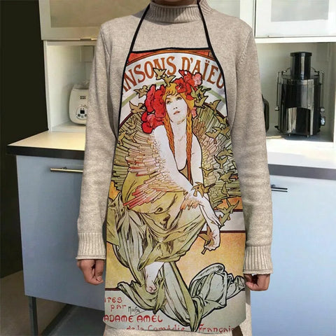 New Arrival Alphonse Mucha Art Apron Kitchen Aprons For Women Oxford Fabric Cleaning Pinafore Home Cooking Accessories Apron
